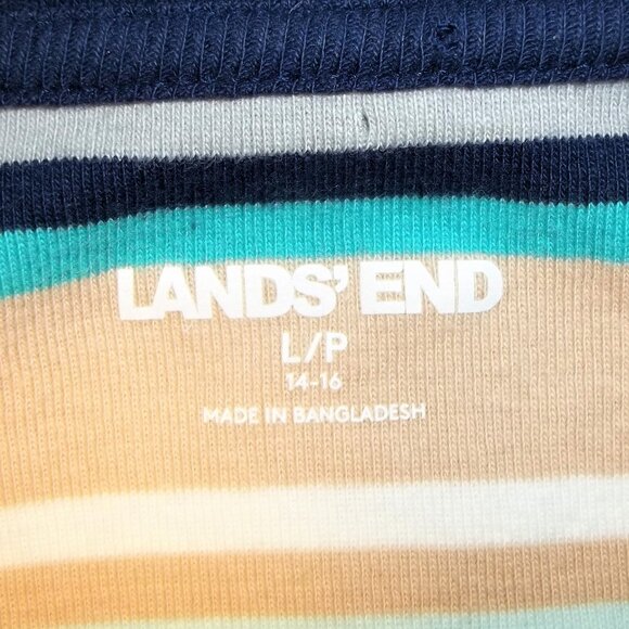 Lands' End Womens Shirt Top Blouse Size Large Striped Long Sleeve Blue Tan - Picture 4 of 6